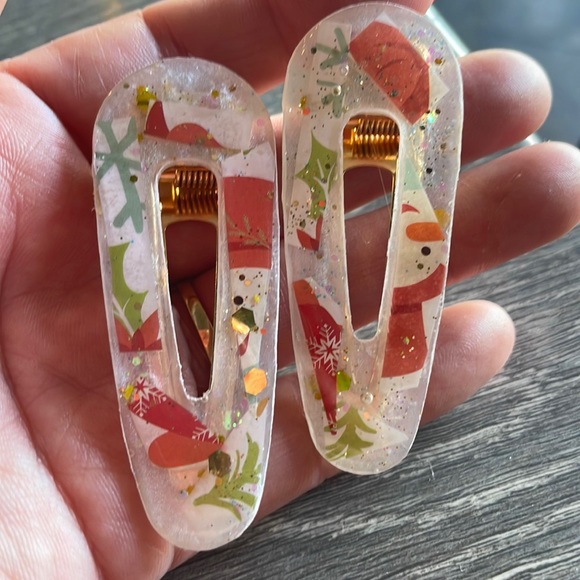 Handmade Festive Holiday 2 set Alligator Hair Clips white frosty - Picture 8 of 10